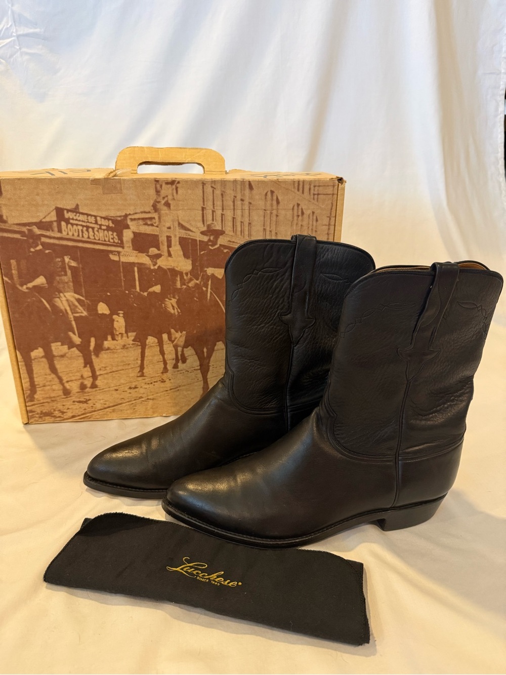 Lucchese Black Elk Roper Leather Cowboy Boots for Men